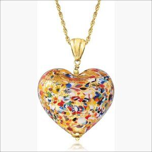 Italian Murano Glass Heart Pendant Necklace in 18kt Gold Over Sterling Silver